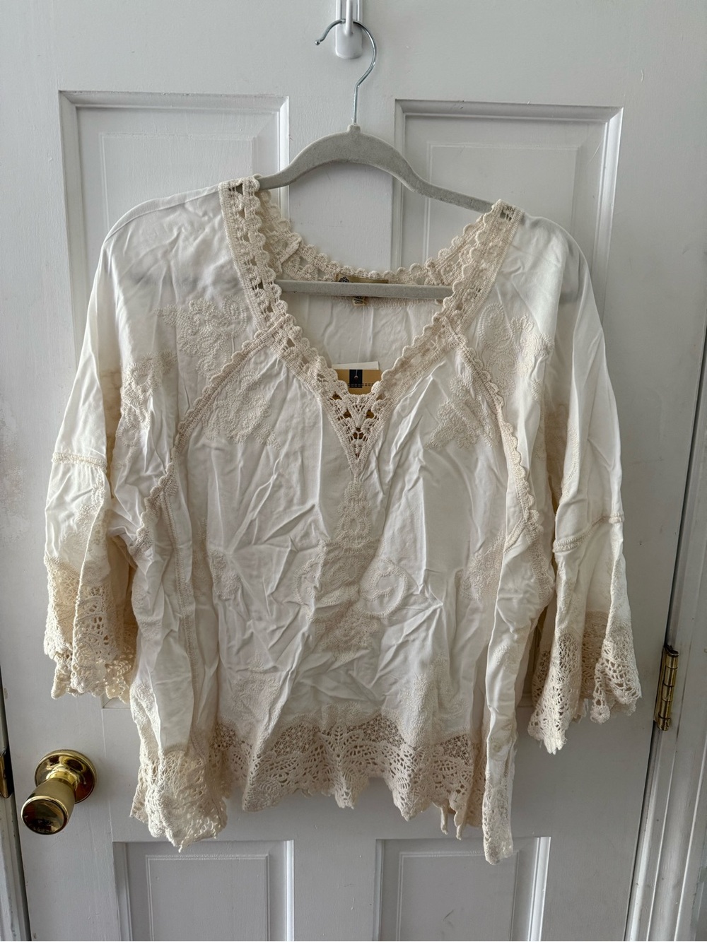 T.J.Maxx Cream Crochet Lace V-Neck Peasant Blouse